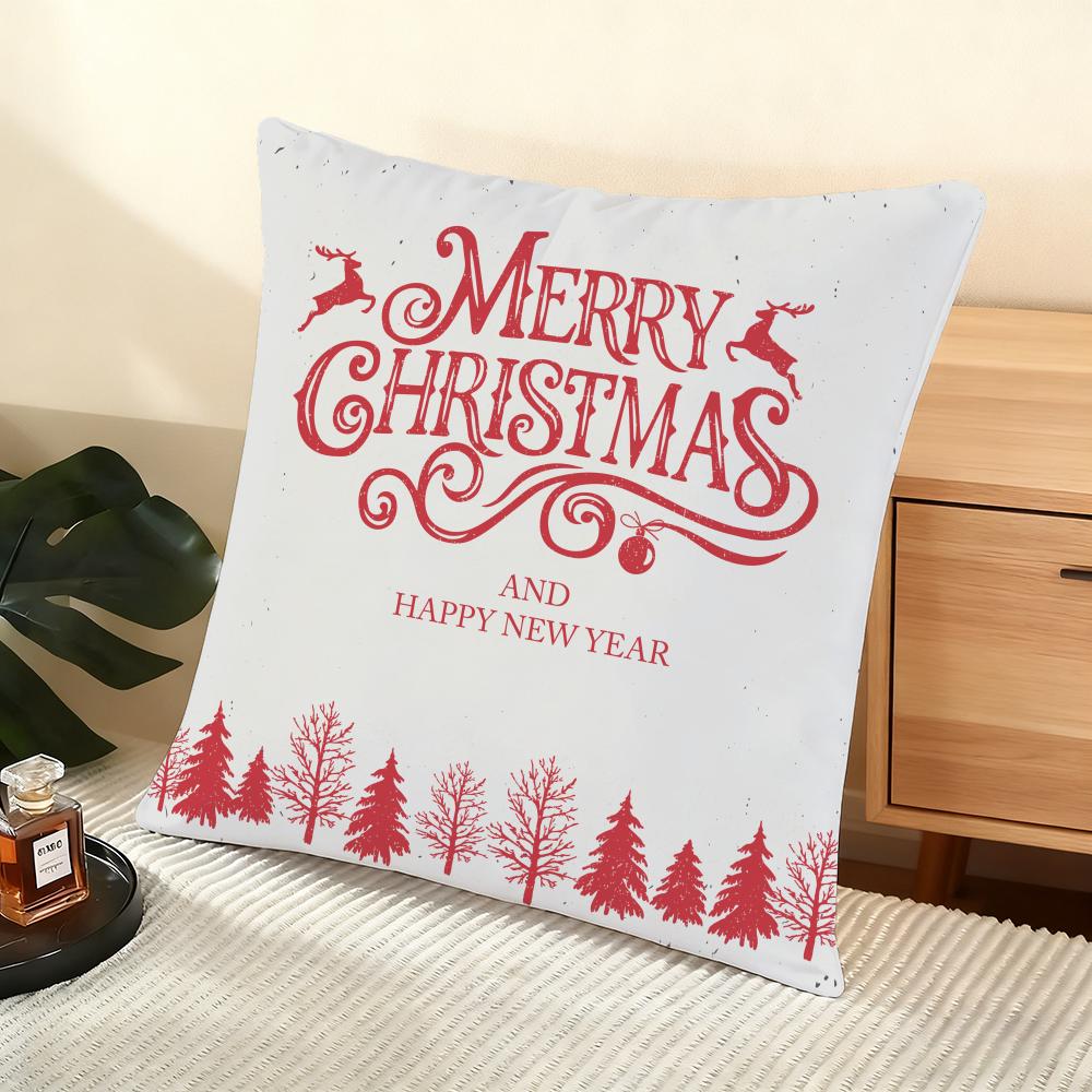 Cute Christmas Elements Cushion Cover Silky Short Plush Home Sofa Cushion Cover - Invisible Zipper Home Decoration