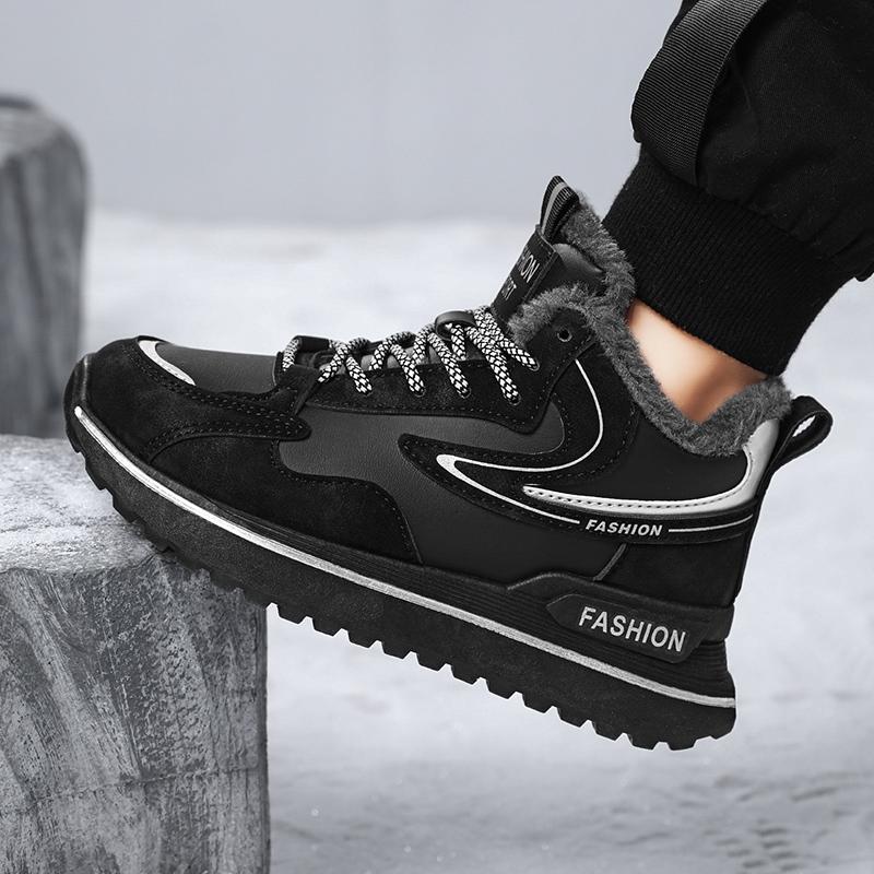 FashionMen's Shoes Lace Up Fashion Winter Anti Slip Snow Boots Outdoor Plush Hiking Shoes High Quality Boots Fur Casual Shoes For Men