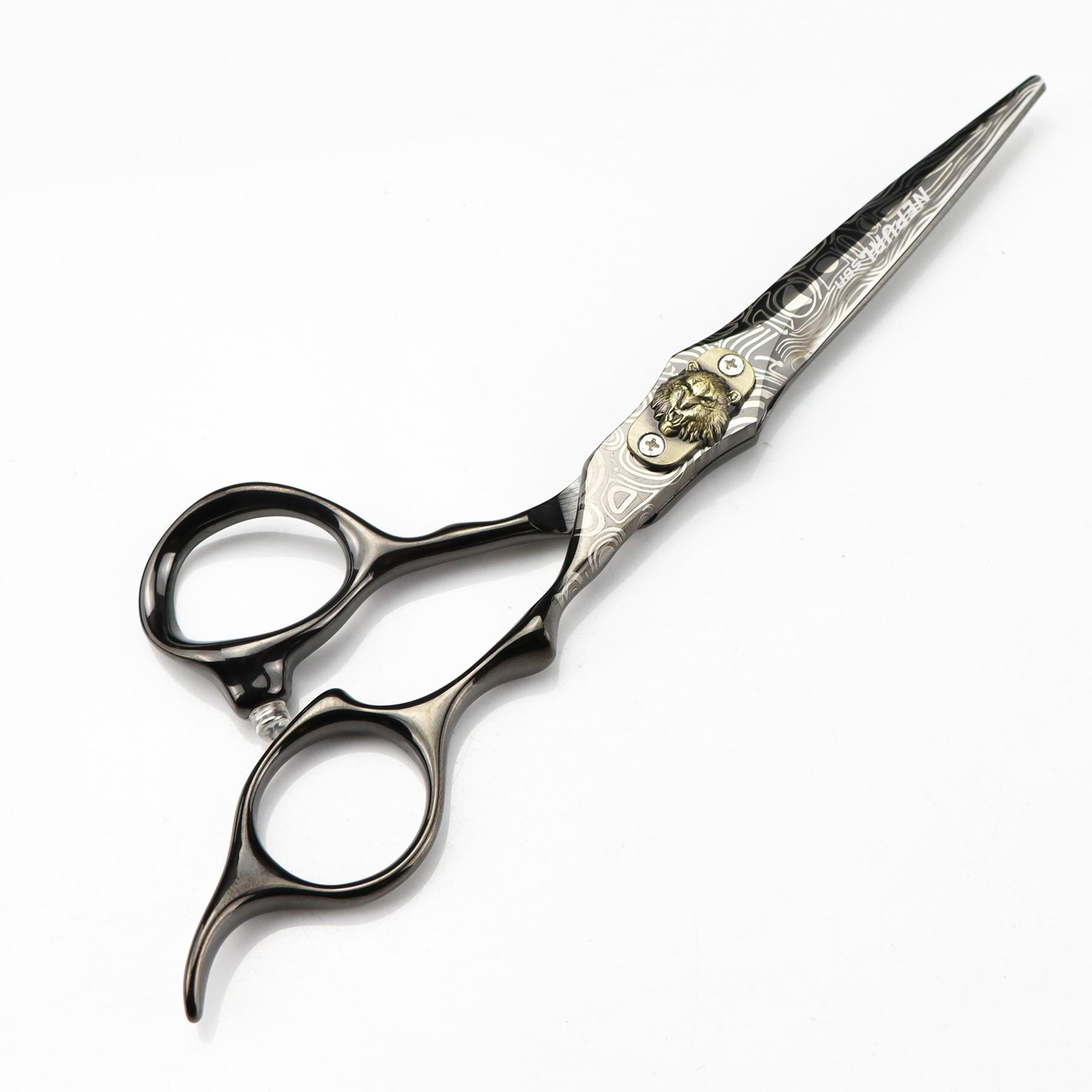 6.0  Black Tiger Head Damascus Hairdressing Scissors – Twin Blade Straight & Serrated Shears