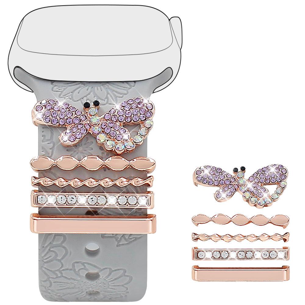 Metal Watch Band Ornament Dragonfly Heart-shaped Wristbelt Charms Fashion Strap Decorative Tool for Apple Watch Band