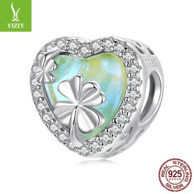 Perle Libere in Argento S925 a Forma di Quadrifoglio, Piccoli Accessori Freschi a Forma di Cuore per Gioielli Fai-da-Te con Perline