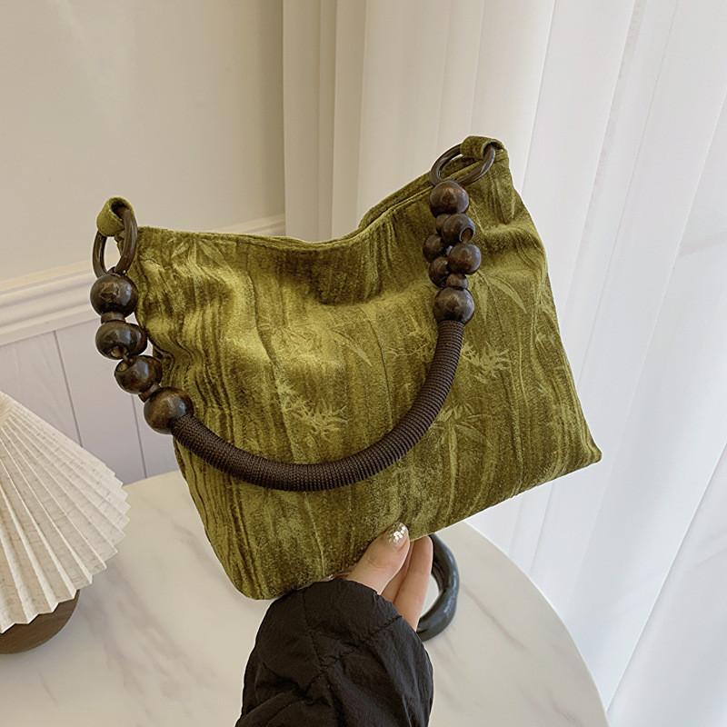 Contemporary Stylish Women s Bucket Bag Retro Jacquard Fabric Crossbody Bag Available In Green Pink Khaki Shades зелёный