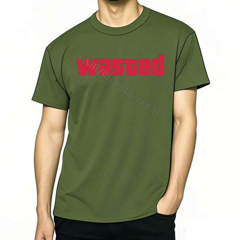 T Shirt Men Comfortable Cheap Tshirt Wasted Text On Black Crew Neck Mens Tshirt Stylish Soft Plus Size Tshirt
