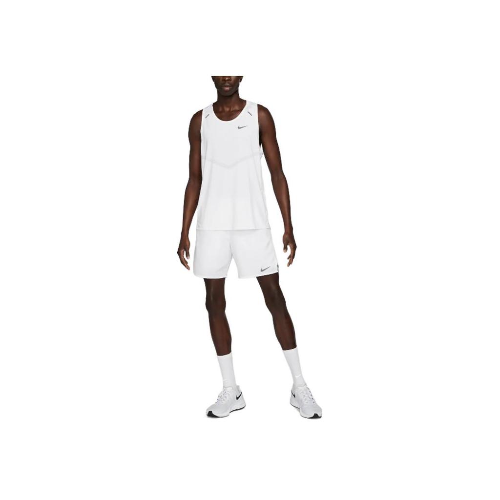 Nike Rise 365 Solid Logo Round Neck Sleeveless Running Vest Men Tops White CZ9179-100