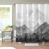 Watercolor Mountain Forest Shower Curtain,Nature Misty Foggy Sage Green Tree Landscape Art Shower Curtains with 12Hooks Bathroom