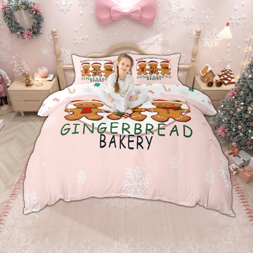 Homewish Christmas Tree Duvet Cover Set for Children, Xmas Gingerbread Bedding Set, Santa Claus Comforter Cover Set