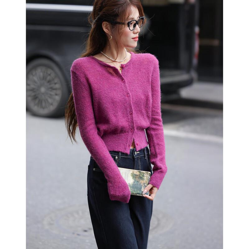 Women's Soft Wool Blend Round Neck Knit Cardigan