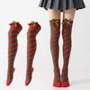 1 Pair Double Bow Decor Striped Over Knee High Socks Soft Skin-friendly for Girls Cosplay Halloween Costume Wear