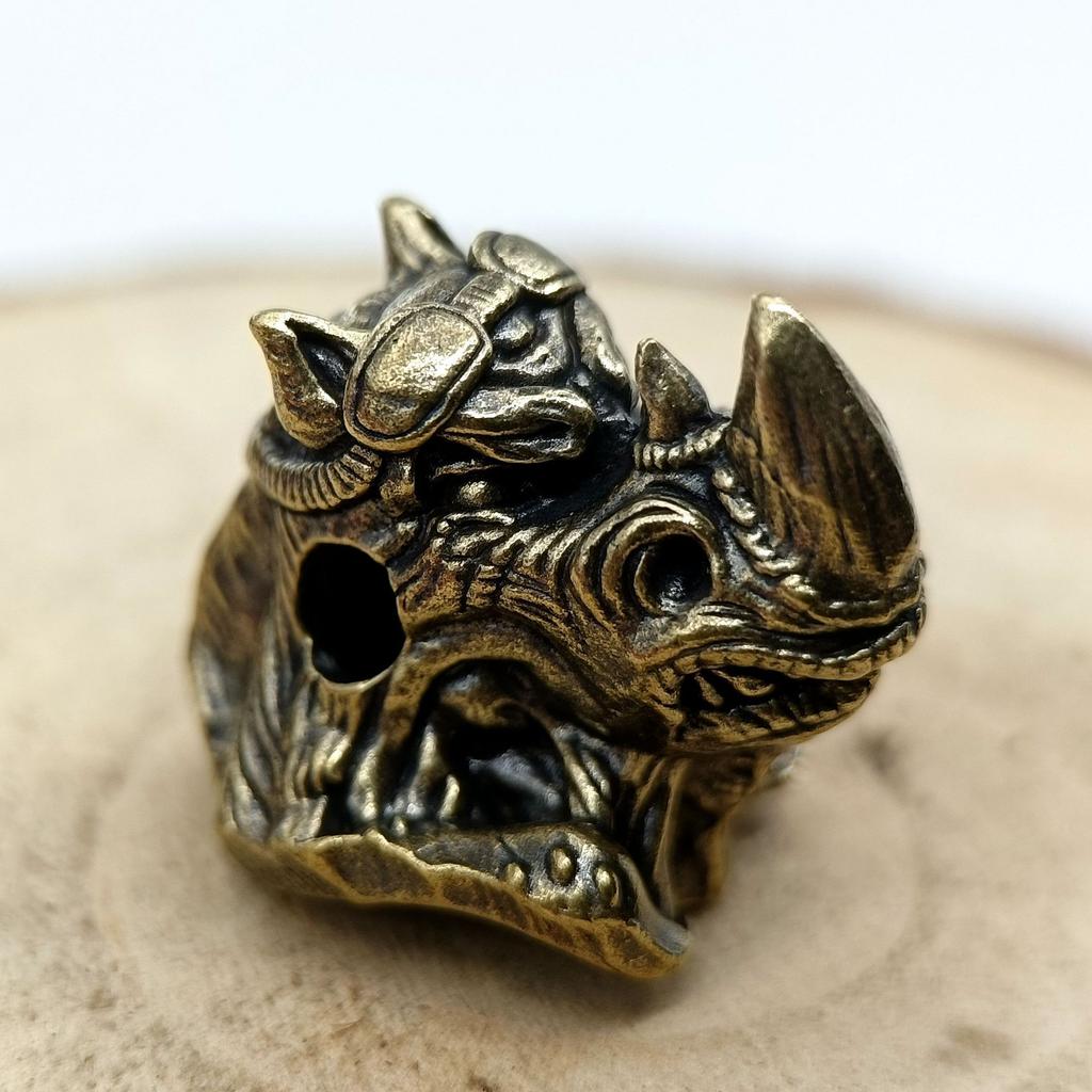 Rhinoceros Head Brass Knife Beads EDC DIY Woven Bracelets Lanyard Key Chain Pendants Accessories Outdoor Tool Hangings Charms