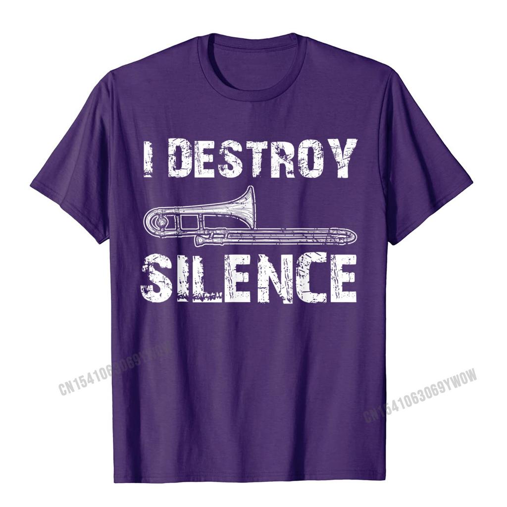 I Destroy Silence Funny Trombone Marching Band TShirt Camisas Unisex Tops Tees New Design Design Cotton Unisexs T Shirt Normal