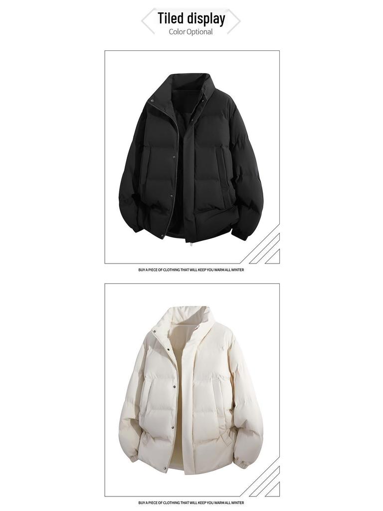 Men’s Thickened Stand Collar Winter Cotton Jacket - Warm, Trendy, Loose Fit, Versatile Casual Bread Coat for Couples