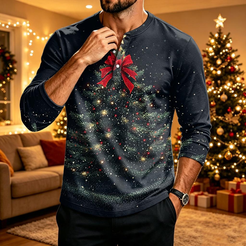 Men's Christmas Printed Long Sleeve Shirt