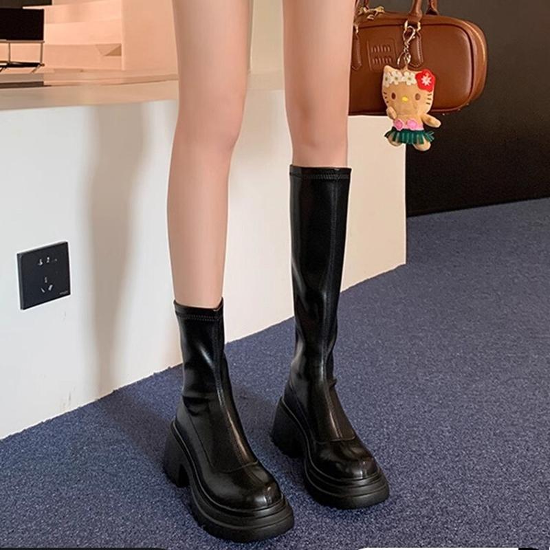 Fashion Platform High Heel Women Ankle Boots Fashion Thick Bottom Elastic Slim Female Short Booties