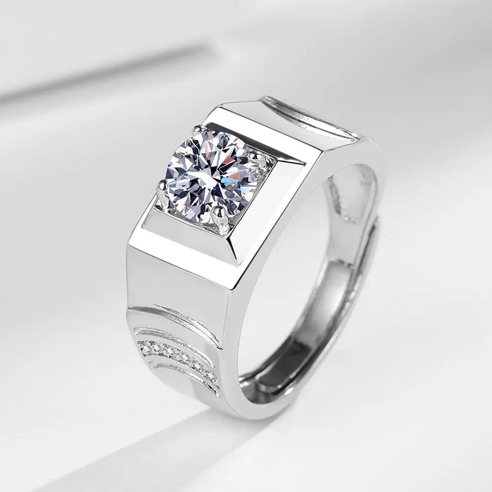 

Adjustable Men Ring Overlap Opening Copper Plated Platinum Square Moissanite Finger Jewelry Adjustable size зелёный