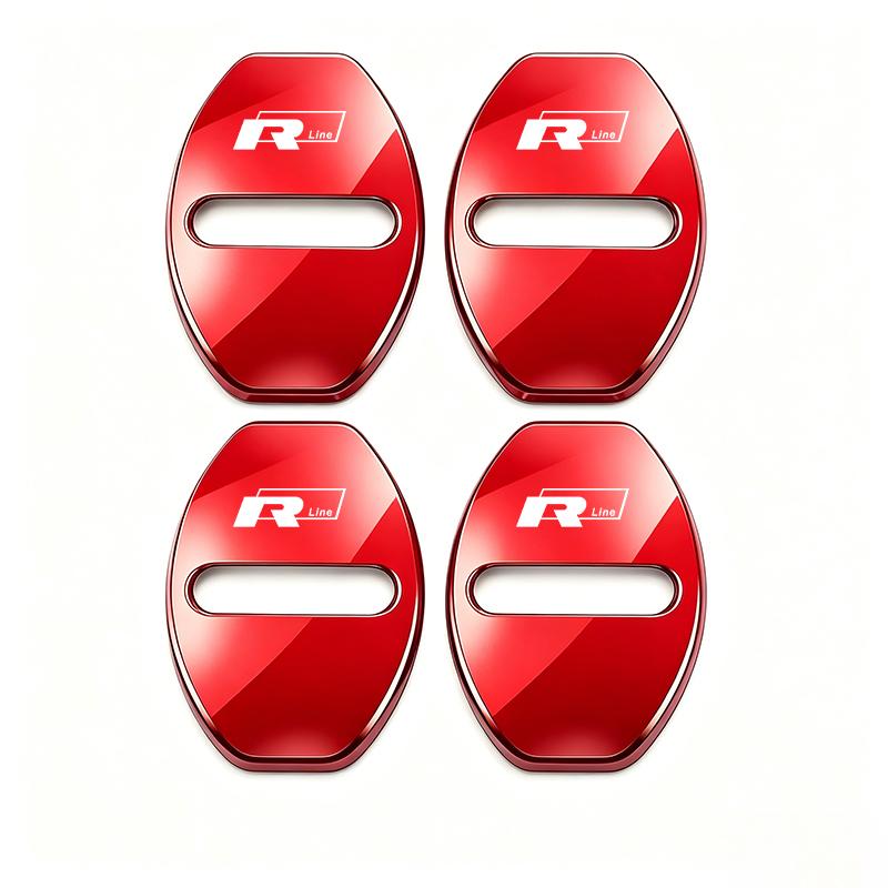 4Pcs Zinc Alloy Car Door Lock Buckle Protection Cover Anti-Collision Shock Absorbing Cushion For VW Golf T‑Roc Tiguan Polo MK7