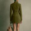 Women's Color Suede Zipper Pocket Long Sleeved Stand Up Collar Dress