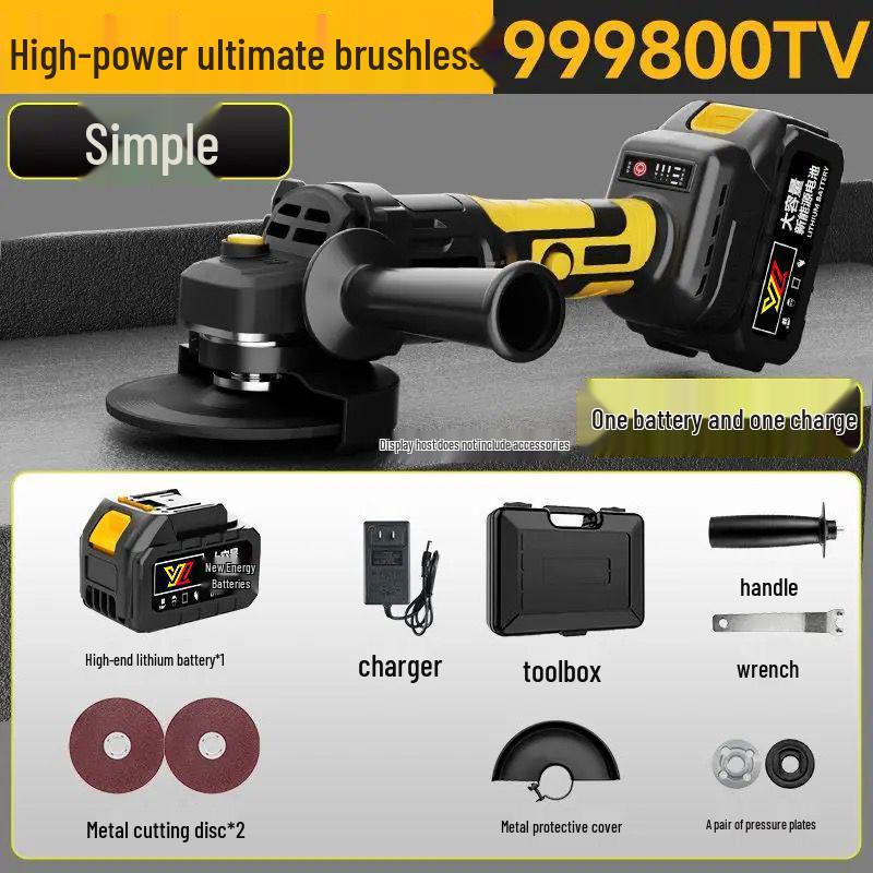 High-Power Brushless Rechargeable Angle Grinder with Lithium Battery for Cutting and Multi-Function Polishing
