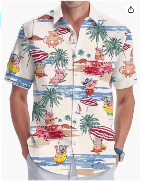 Summer Hawaiian Shirt Men's Fashion Digital Printing Short Sleeve Source Factory One and a half sleeves