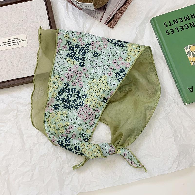 

Headscarf Summer women s pastoral new double-layer breathable floral small silk scarf, headband, hair tie, streamer, triangular scarf, waist tie.