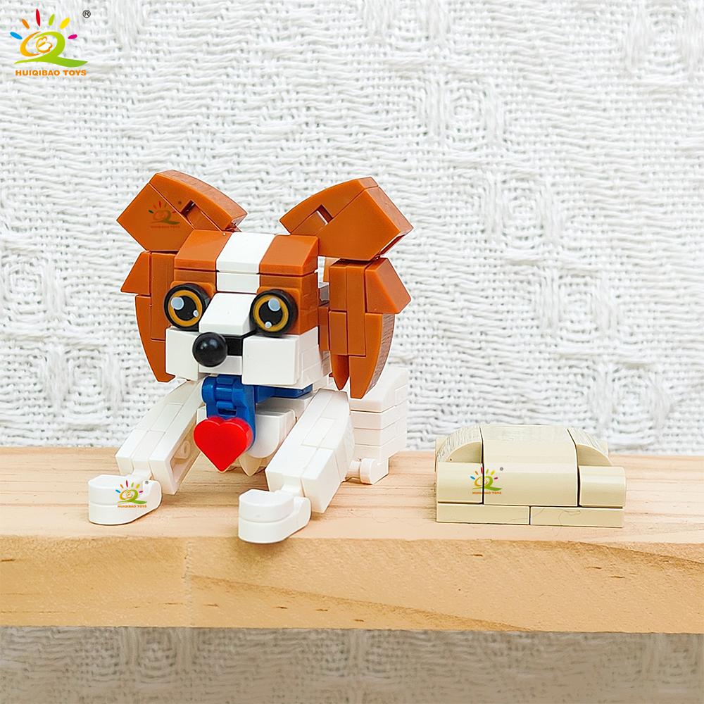 HUIQIBAO Dog Series Micro Building Block Amimal corgi Husky Bulldog Mini Brick set Toy for Children Desk Decoration ornament