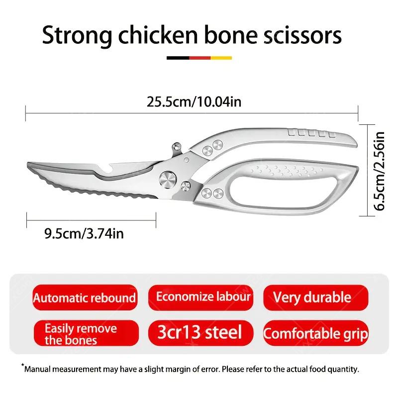 Nożyczki Kuchenne Nożyce ze Stali Nierdzewnej z Antypoślizgowym Uchwytem Do Drobiu Mięsa Kości Nożyczki BBQ Nożyczki Wielofunkcyjne