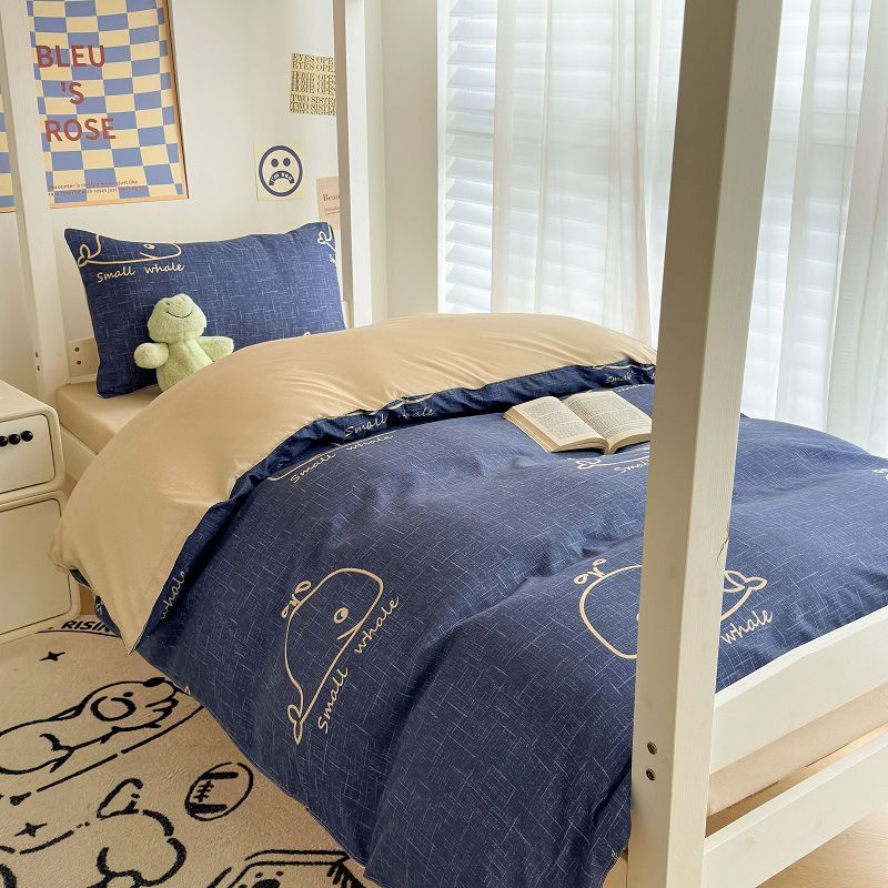 

Four-Piece Washed Cotton Quilt Single Bedding Summer Bed Sheets Pillowcase Cartoon Cute Bed Sheet Quilt Cover Four-Piece Set 0.9m three-piece set [quilt cover 150*200]] Whale