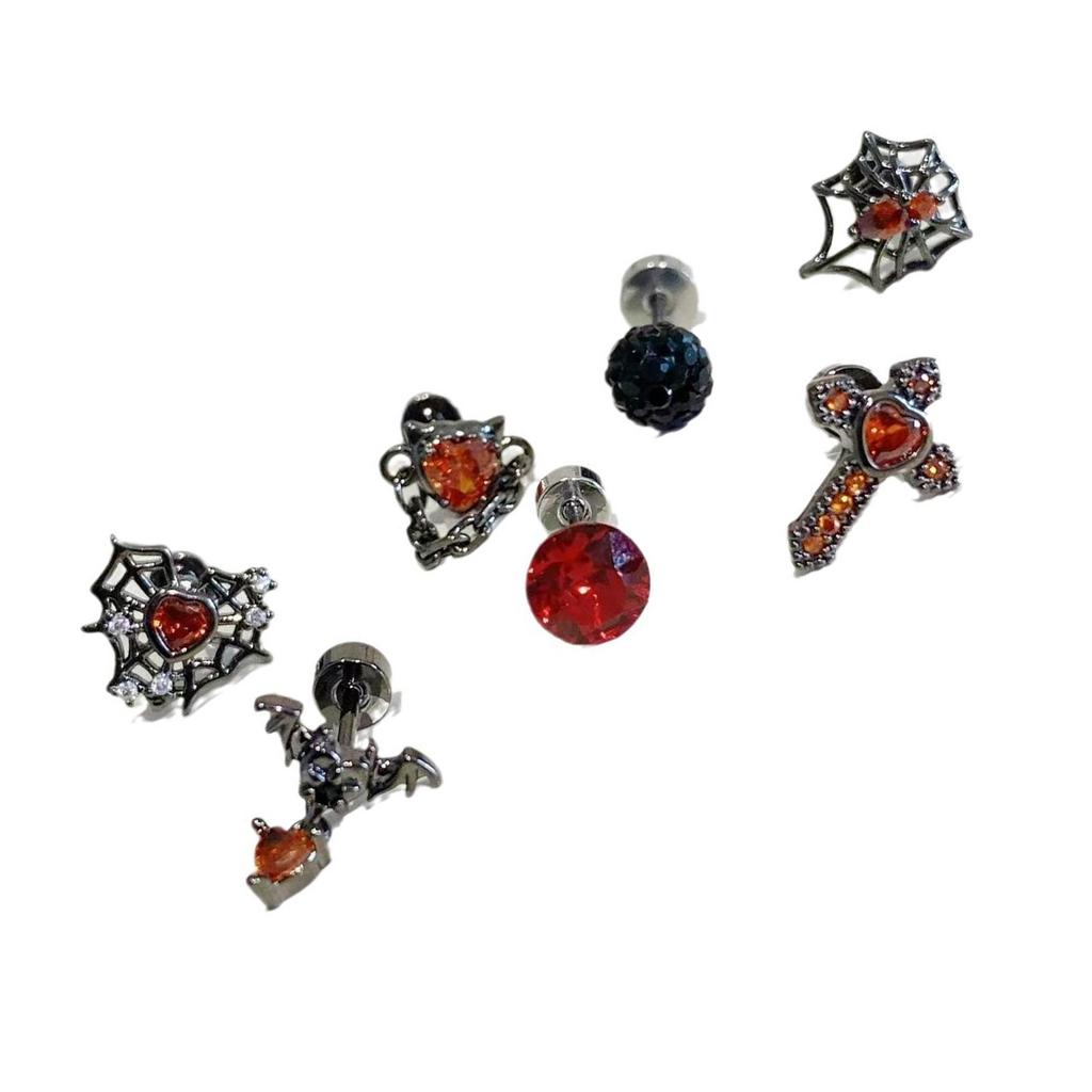 Set of 7 Gothic Inspired Earring Set Intricate Dark Style Earring Set For Creative Expression And Bold Looks
