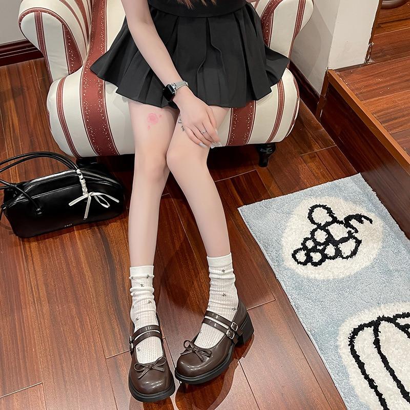 Hot Wind Thick Heel Mary Jane Shoes Women's Summer New Versatile Silver Bow Commuter Light Mouth Single Shoes