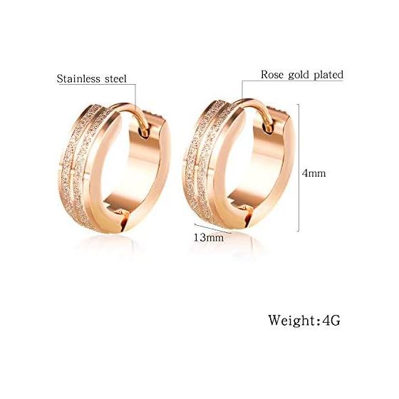 Rockyu Earrings, Women's, Adults, Pink Gold, Titanium Ring Earrings, Simple Design, Hoop Earrings, Hypoallergenic To Metal, 18K Earrings, Binaural