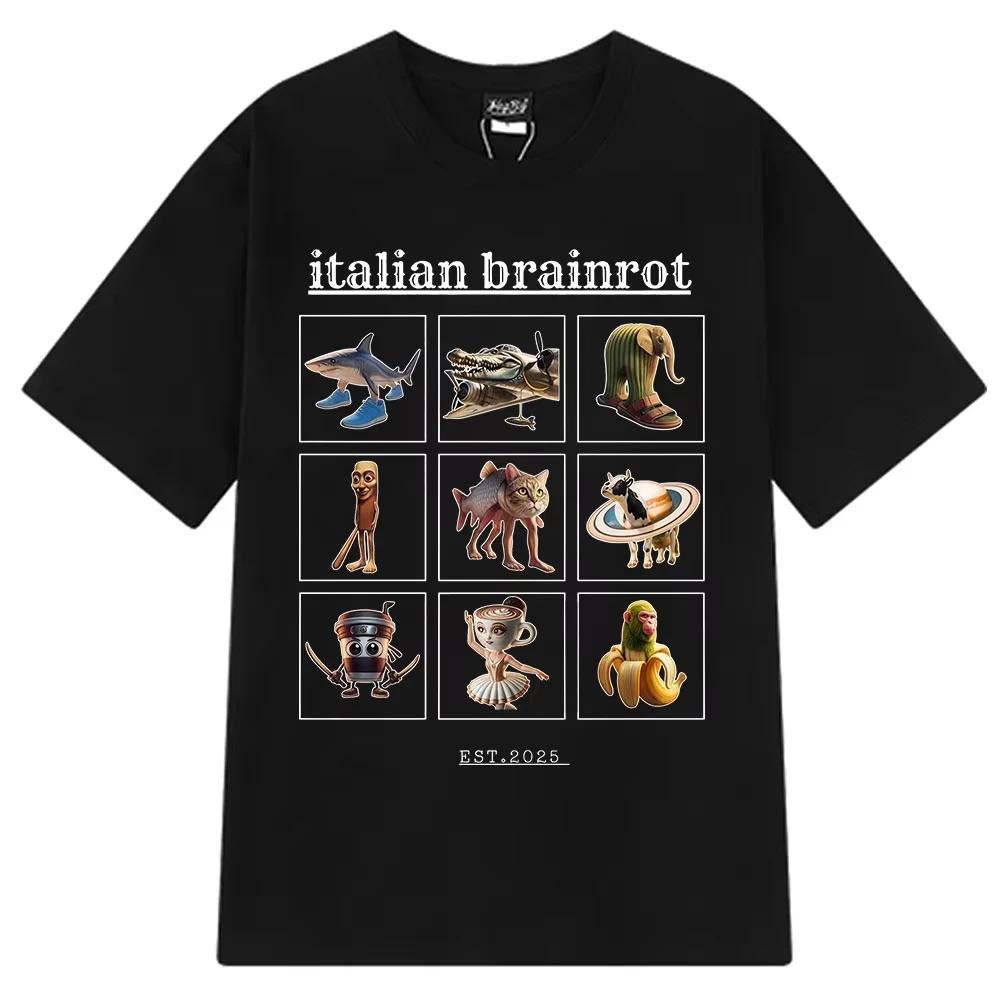 Italian Brainrot Tralalero Tralala Tung Tung Tung Sahur Bombardiro Crocodilo Funny Meme T-shirt Men Women Fashion Loose T Shirts