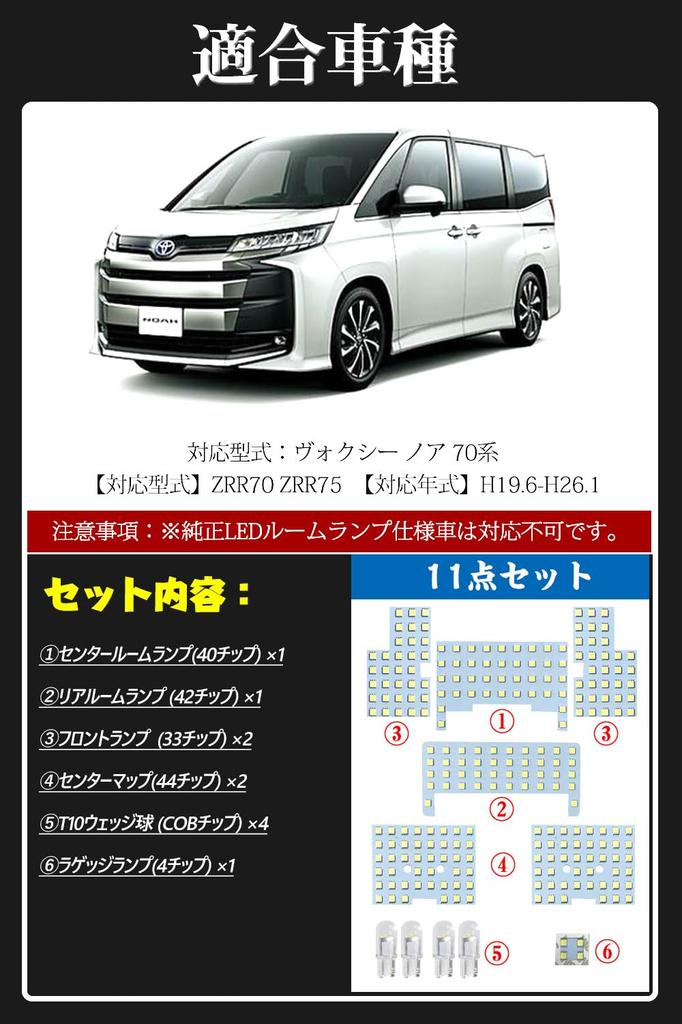 Voxy Noah 70 Series Dedicated LED Bulb ZRR70 ZRR75 H19.6-H26.1 Car Specific Design Interior