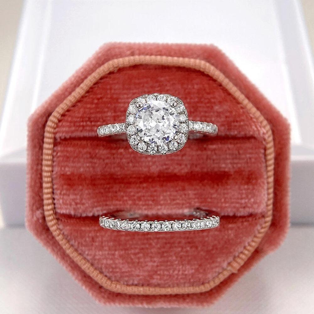 2Pcs Oval Crystal Ring Set Luxury Wedding Rings Fashion Engagement Ring  for Women Men