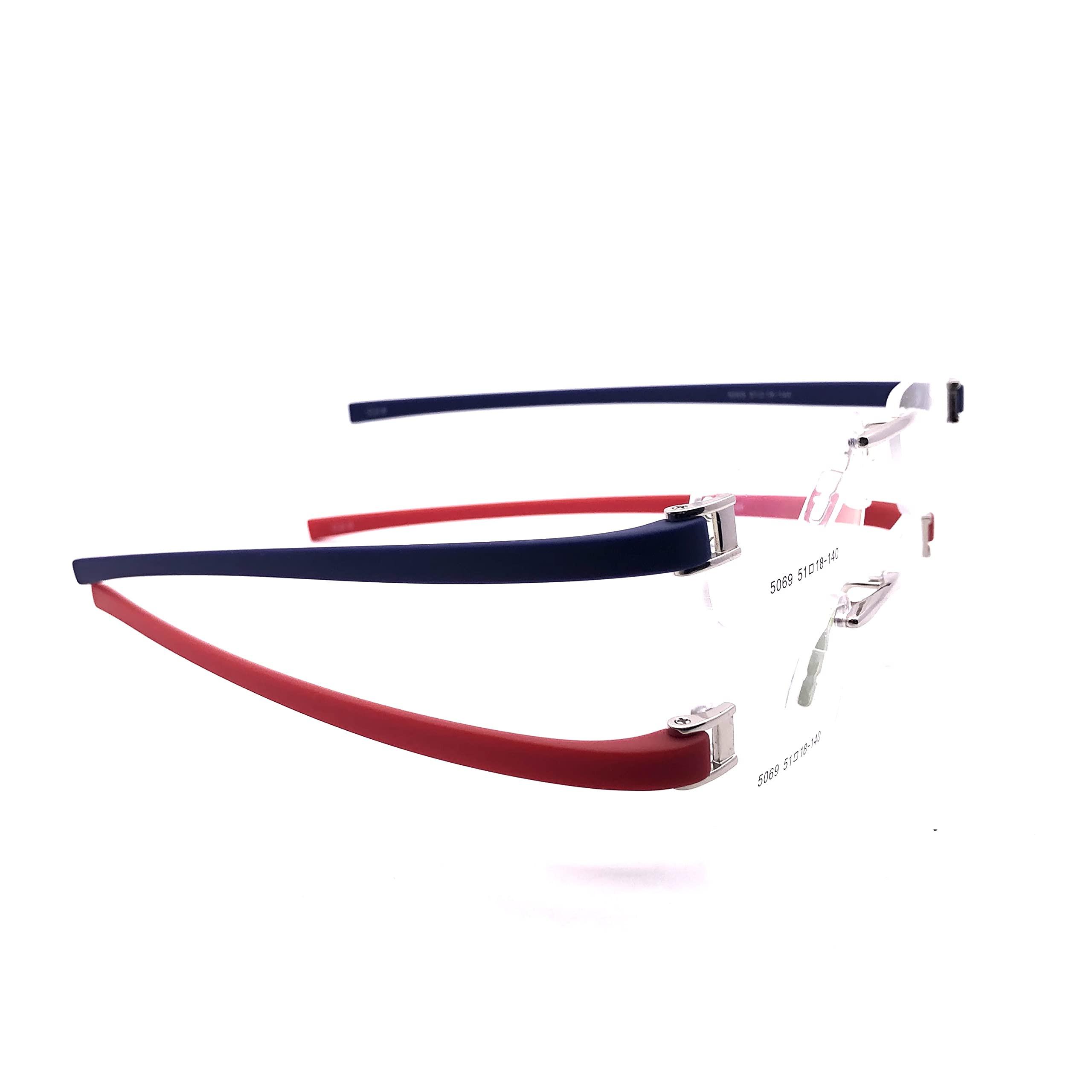 

RSINC Combo of Sliver Red -Sliver Blue Rimless frame/eyeglass/Spectacle, 51-18-140 I2-37P3-AIKE