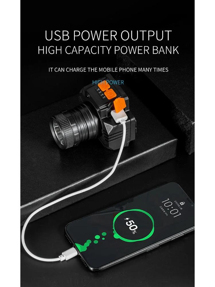 Rechargeable Portable Flashlight Induction/No Induction LED Headlamp Camping Fishing Adventure Headlight 3Modes Built-in Battery