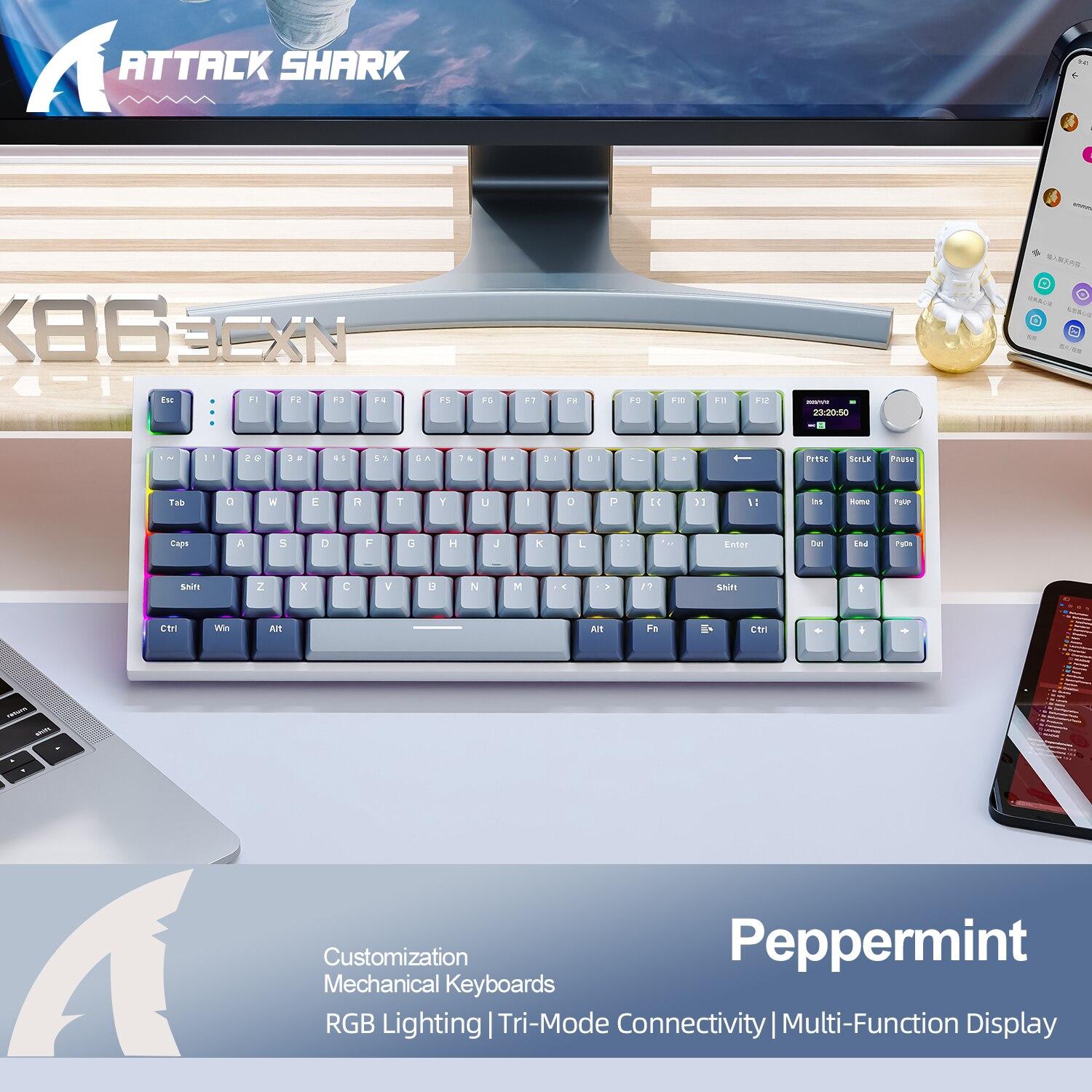 

K86 Бездротова механічна клавіатура з можливістю гарячої заміни Bluetooth/2.4g з екраном дисплея та кнопкою регулювання гучності для ігор і роботи White axis синій