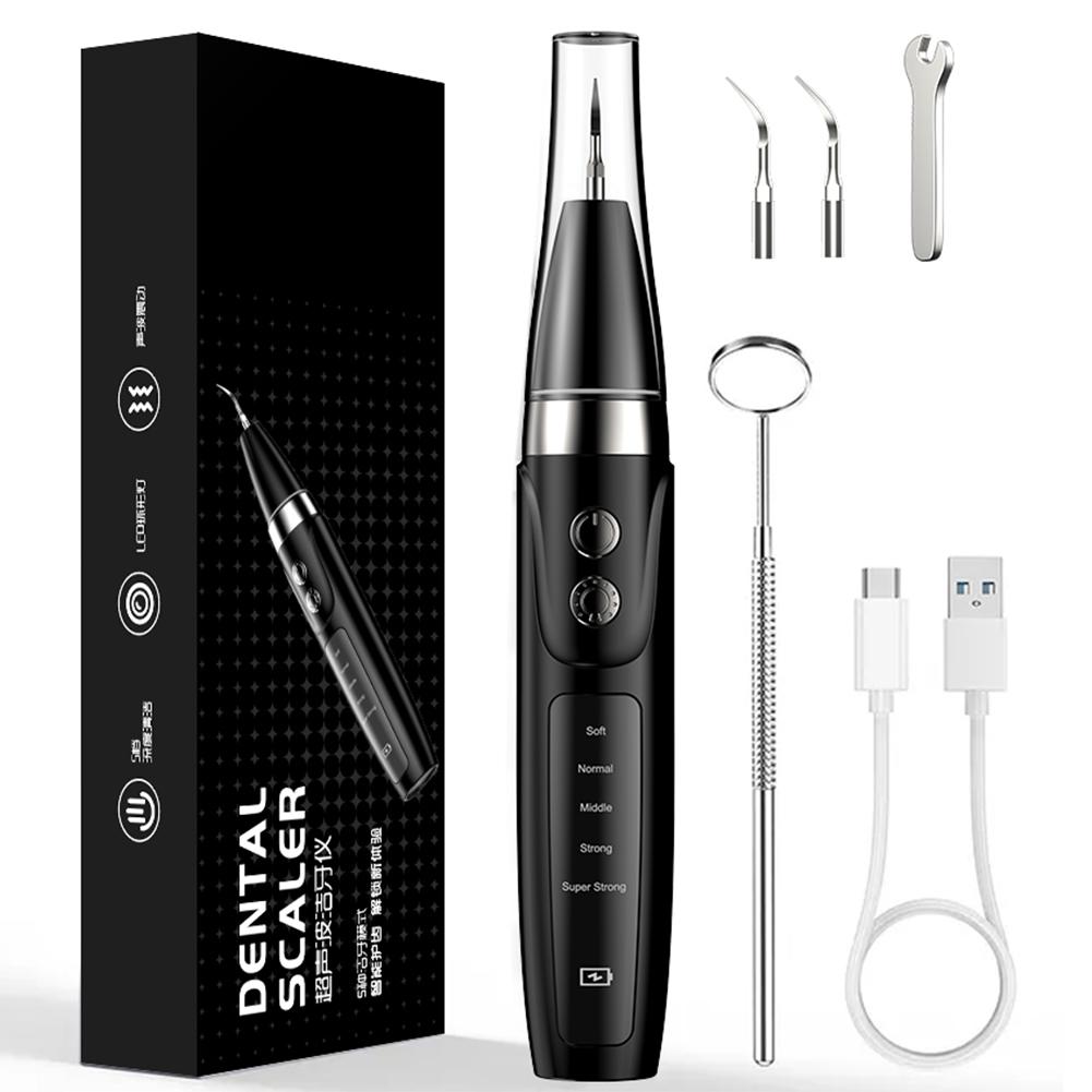 

Ультразвуковой прибор для удаления зубного камня, электронный скалер, 5 регулируемых режимов, очиститель зубов, перезаряжаемый инструмент для удаления зубного камня для дома и путешествий чёрный