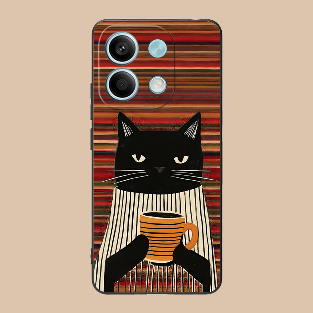 Cute Coffee Cat Matte TPU Mobile Phone Case for POCO M7 M6 M5 M4 M3 X7 X6 X5 X4 X3 Pro GT 5G Colorful Printing Cover
