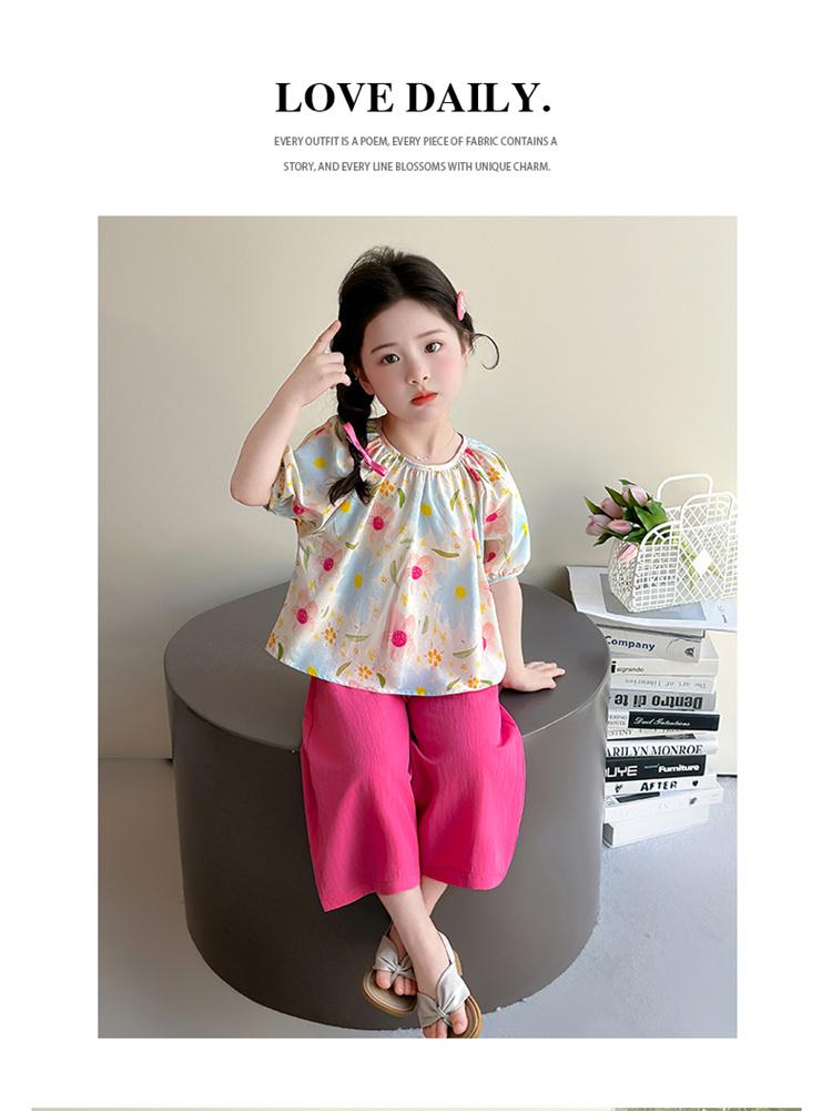 Girls' summer outfit set 2026 new stylish baby summer short sleeved wide leg pants two-piece set children's clothing