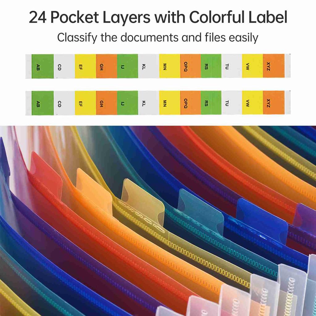 Accordian File Folder Organizer with Handle 24 Pockets Expanding File Case A4 Letter Size Document Organizer Rainbow