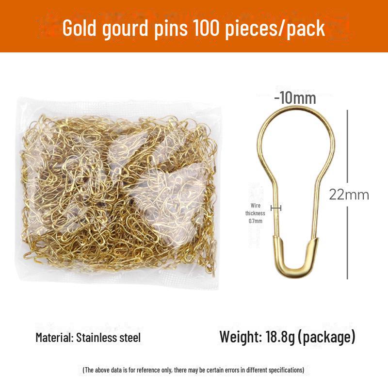 Gourd-Shaped Metal Safety Pins: Iron, Copper, Stainless Steel In Gold, Silver, Black - Clothing Tags/Small Pin Buckles