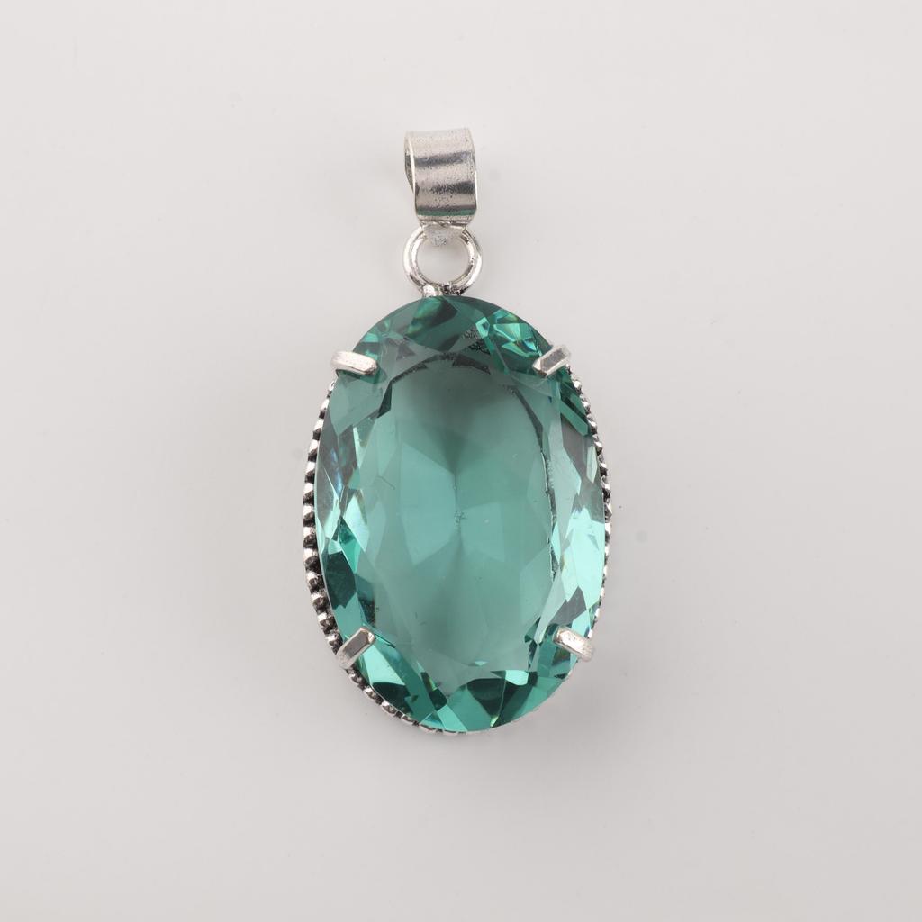 Himmelblauer Apatit Edelstein Silberanhänger 1,75", 925 Sterlingsilber Handgefertigter Schmuck, Partywear Anhänger Geschenk für Frauen PP-63-9