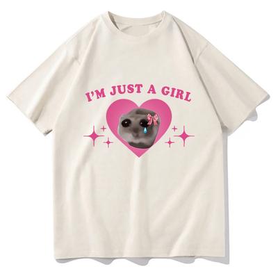 Sad Hamster Meme Im Just A Girl T Shirts Unisex/Women Clothing Harajuku Aesthetic Tshirt Vintage Unisex Streetwear Cotton Tops
