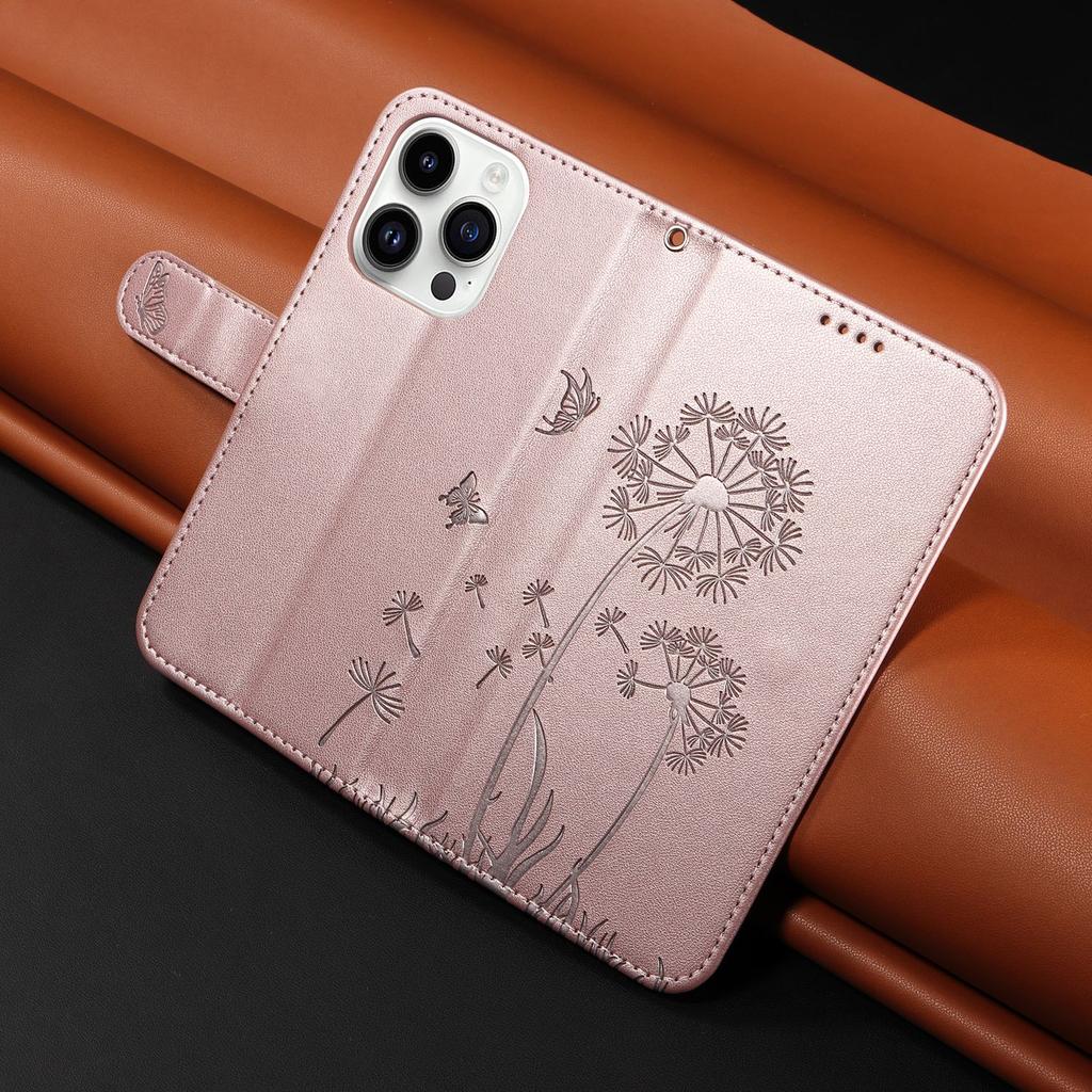 Leather Wallet Flip Case For OPPO A57S A77 A15 A15S A16 A16S A54S A17 A96 4G 5G Dandelion Embossed Design, Card Slots, Wrist Strap