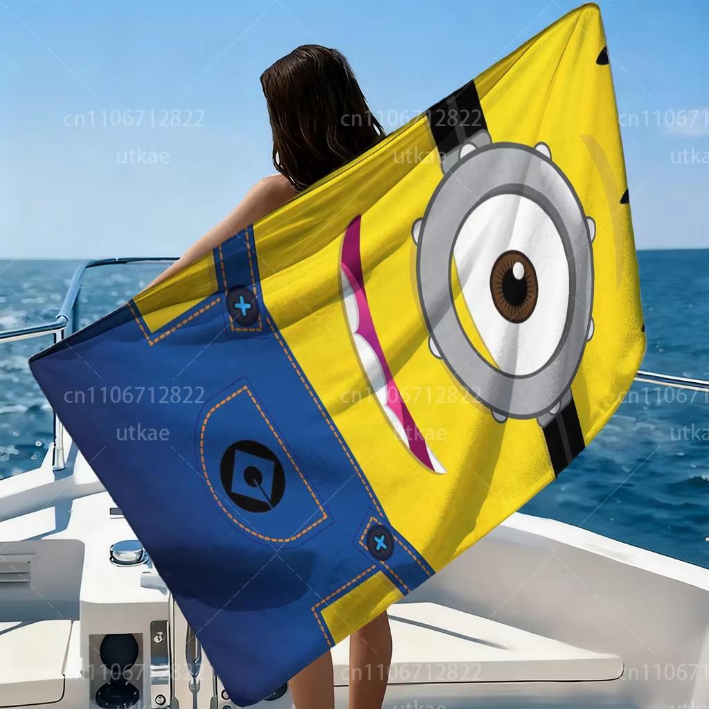 Trendy Minions Costume Print Beach Towel,Microfiber Lightweight Quick Dry, Oversized for Travel Camping, Single Eye Decor Towel
