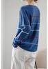 Women's Pure Wool Striped Round Neck Sweater - Slimming Loose Knitwear for Autumn and Winter.