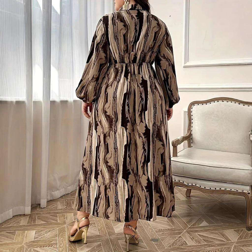 Damenkleid mit Taillenbindung, Übergröße, bedruckte Kleider