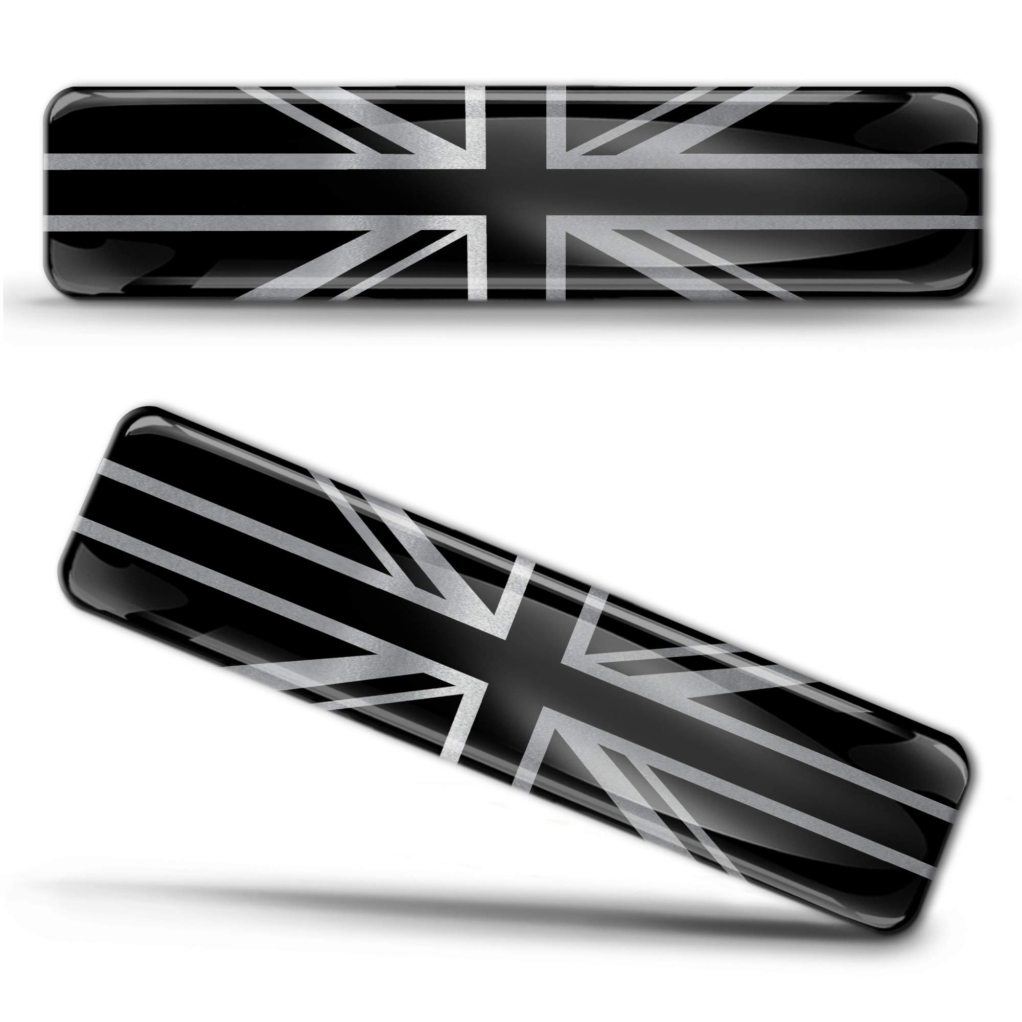

BiomarLabs 2 x 3D Domed Silicone Silver Sticker Decal UK Union Jack National Great shown on photo