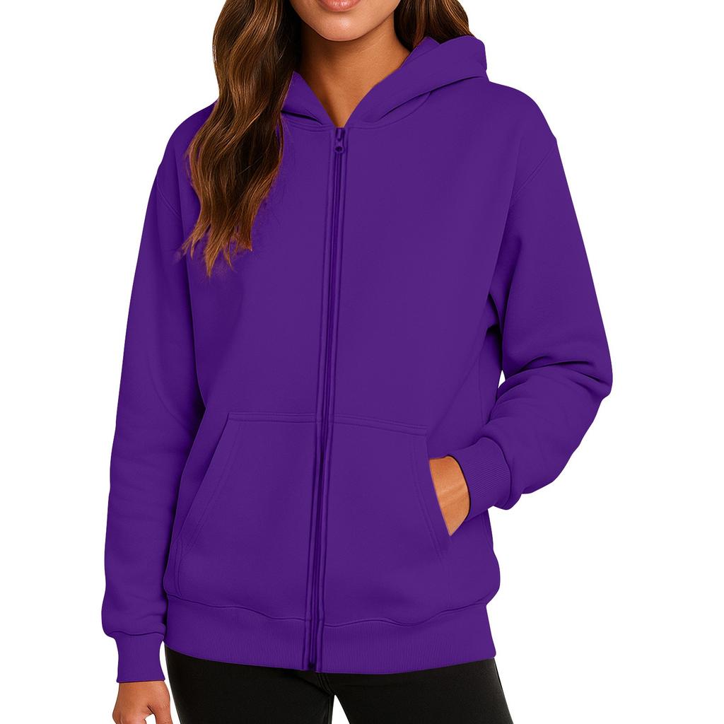Ladies' Fashionable Solid Color Casual Hooded Long Sleeved Coat