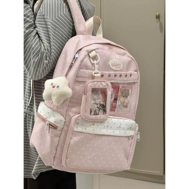 High-value sweet pink polka dot junior high school student backpack female volume two-dimensional transparent bar high school student backpack