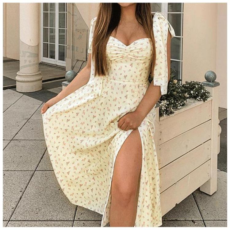 New Women Fashion Europe America Style V Neck Lace Floral Backless Split Dress Female Suspender Bottoming